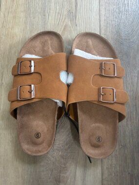 NEW Women's Brown Cork Sole Buckle Sandals Sz. 6